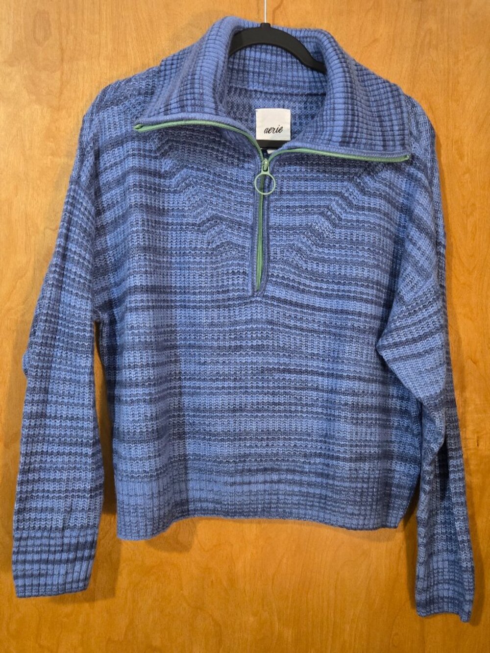Aerie Cozy-up Quarter Zip Waffle Knit Sweater Blue Size Small Cozy Girl Relaxed